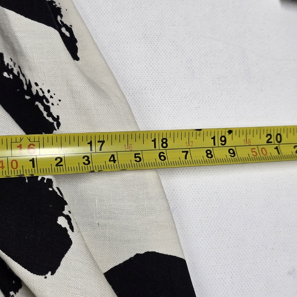 WHIT B&W Abstract Print Midi Dress XS Linen Silk Tie Waist Tulip Skirt BeachBoho - Picture 13 of 14